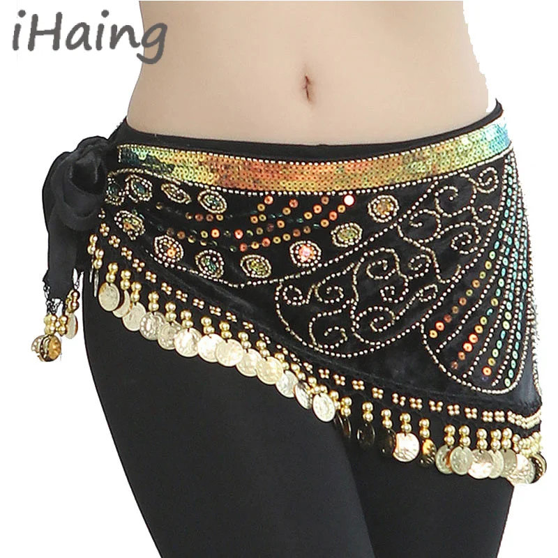 

Women's Belly Dance Wave Shape Hip Scarf With Gold Coins Shiny Dancing Belt Costume Zumba Party Yoga Class Lesson Wear Clothes