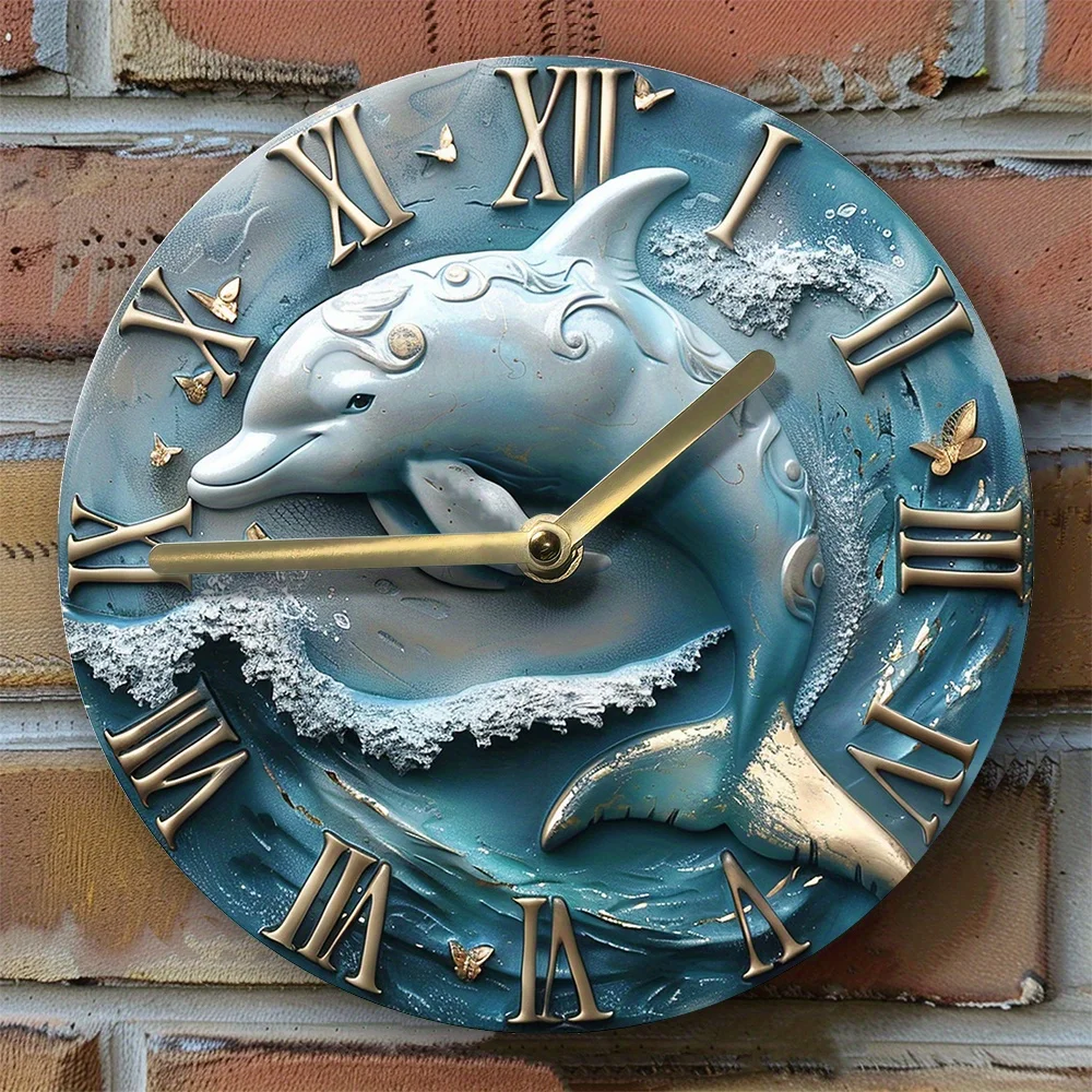 

Elegant Dolphin-Themed Silent Wall Clock -Aluminum, Ideal for Bedroom Decor & Thanksgiving Gifts Wall Clock Modern Design