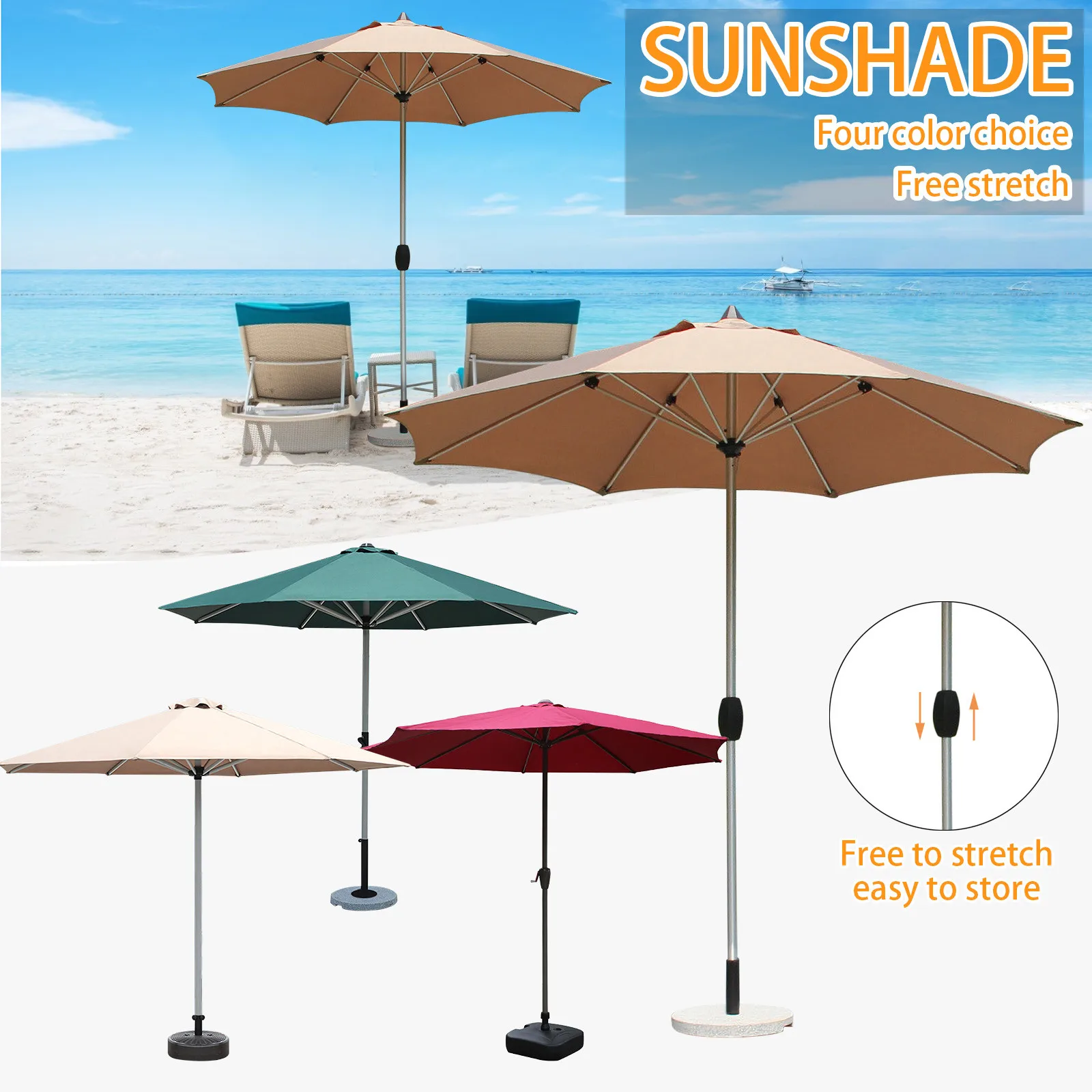 2M Beach Courtyard Pool Umbrella Swimming Market Garden Table 6 Rib Terrace Home Textiles Replacement Umbrella Shade Cover