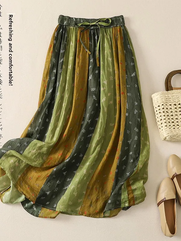 

Korean Style plus Size Floral Print Slimming Long Skirt Summer Season Casual Wear A-Line Half-length Women's Premium Fashion