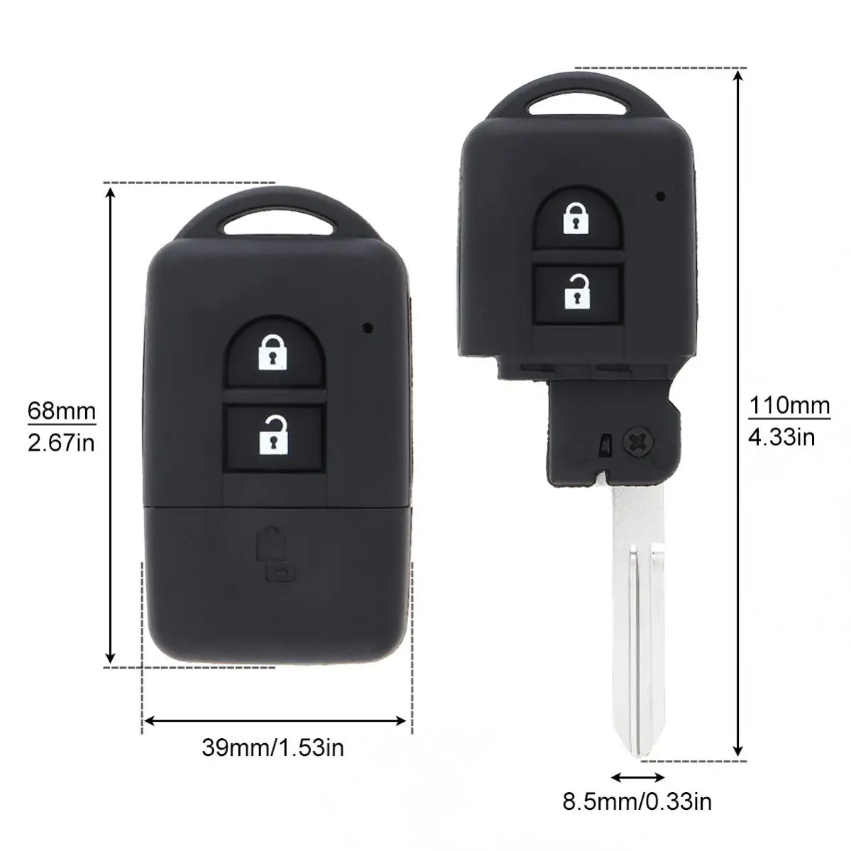 Carcasa de llave de coche inteligente, carcasa de llave remota de coche, 2 botones, compatible con Nissan Micra x-trail qashqai-note Duke- Juke