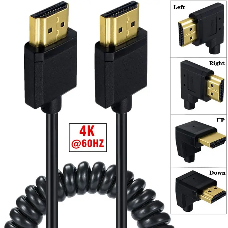 

HDMI Compatible Male To Male Elbow Version 2.0 High-Definition Cable 4K2K@60Hz High Definition Ultra-Fine Spring Expansion Cable