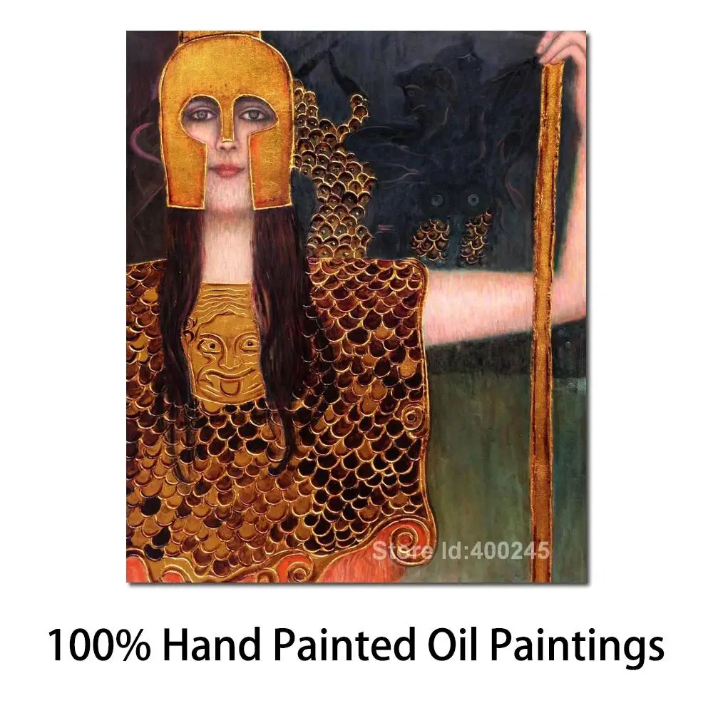 Portrait Art Paintings by Gustav Klimt Pallas Athene Golden Painting for Living Room Study Room Hand Painted High Quality