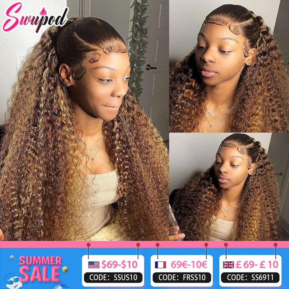 

13x6 Lace Frontal Wig Deep Wave Blonde Ombre Color Hd Transparent Curly Highlight Human Hair Water Wave Lace Font Wigs For Women