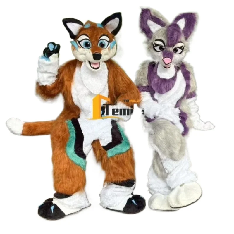 

Cosplay Costume Pink Long Fur Furry Fox Wolf Husky Dog Mascot Advertising Ceremony Fancy Party Animal Carnival Party Prop
