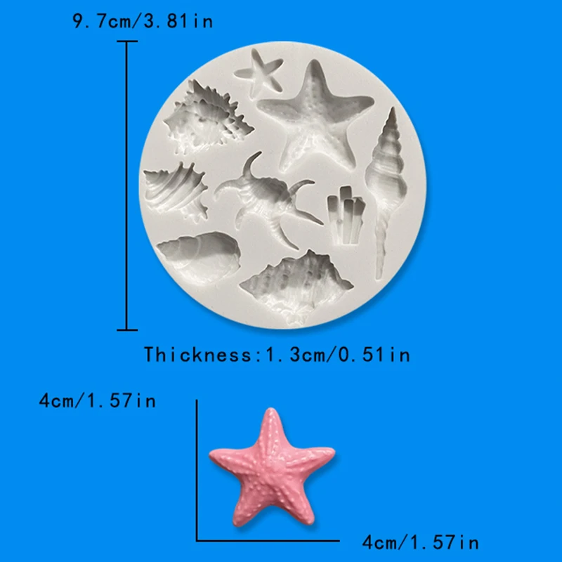 Marine series shell silicone mold conch starfish silicone mold pirate scallop silicone mold baking cake decoration mold.