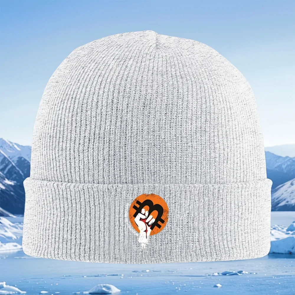 بيتكوين شعار ثورة اليد تصميم قوي الرجال النساء للجنسين محبوك قبعة قبعة صوفية قبعة الشتاء الحرارية الدافئة عيد الميلاد Outdoo #3