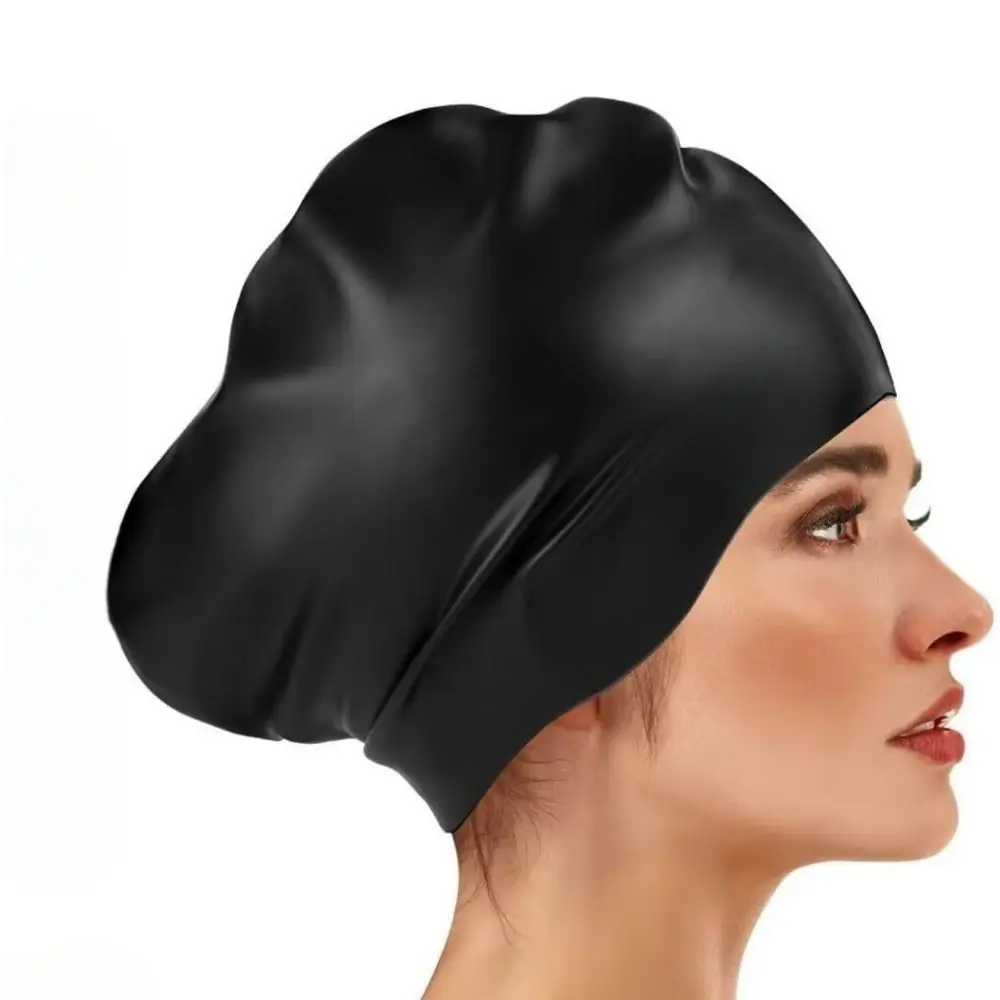 غطاء رأس سباحة مرن من السيليكون ناعم بلون سادة مقاوم للماء، قبعة سباحة بتصميم سميك، قبعة غطس احترافية