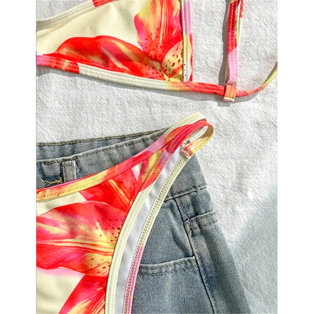 S - XL, Bikini mit Blumenmuster und hohem Beinausschnitt, Damen-Badebekleidung, zweiteiliges Bikini-Set, Badeanzug, Badebekleidung, Modell V7800. – Detail 8