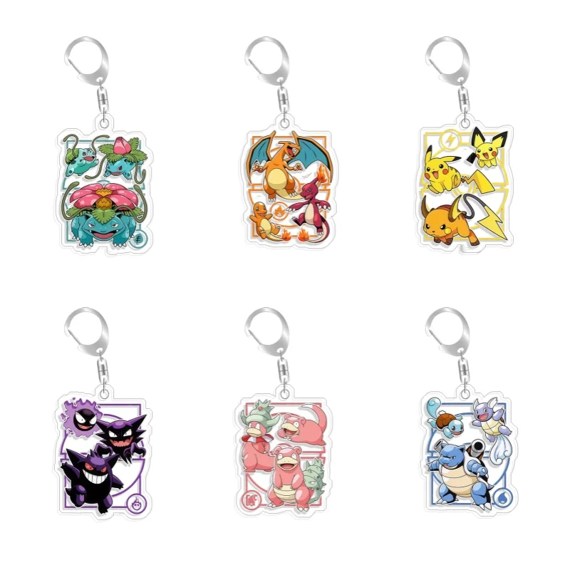 For Pokemon Elf Qikchu Slowpoke Gengar Charmander Bulbasaur Original  Selfmade Acrylic Cartoon Anime Keychain Pendant Toy Gift