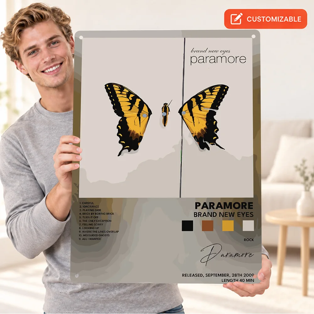Paramore Brand New Eyes Aluminum Poster Customized Metal Sign Butterfly Graphic Wall Art For Home Studio Record Collector Gift
