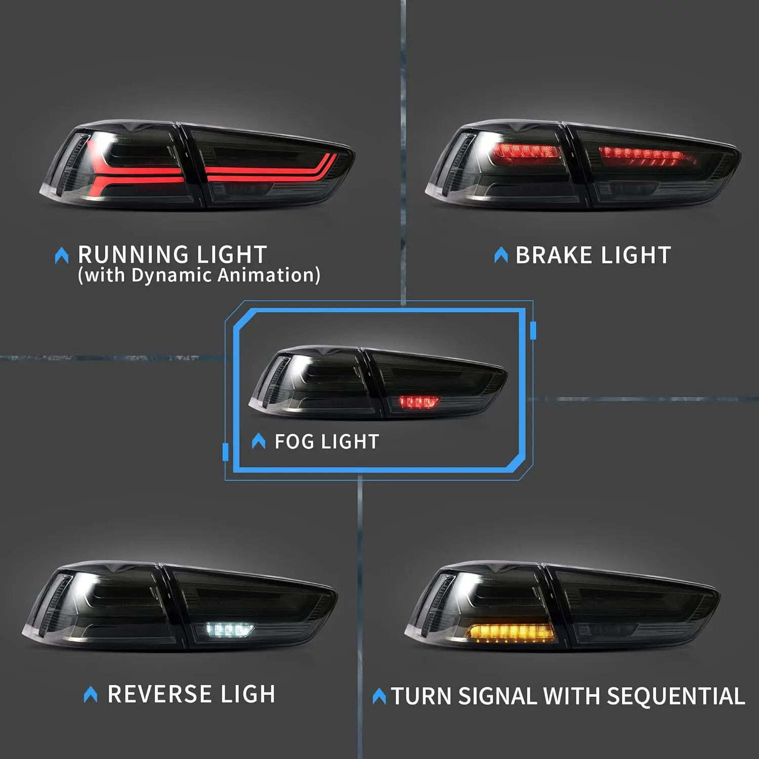 Led Tail lights with Mitsubishi Lancer & EVO X 2008-2021(Not Fit Sportbacks/fortis/io) w/Dynamic Animation Pair Rear Lamp