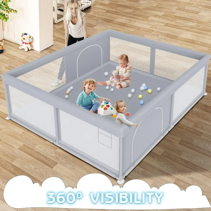 Cercadinho grande para bebês, 79x79 espaços, cercadinho para bebês e crianças, centro de atividades extragrande interno e externo com portas com zíper para