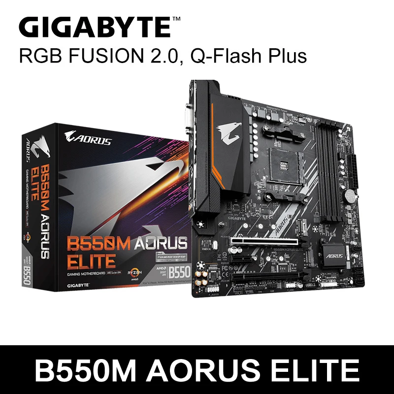 GIGABYTE-placa base B550M AORUS ELITE, toma AMD B550, AM4, DDR4, PCI-E, 4,0 M.2, SATA III, 4000(OC)MHz, USB3.2, B550