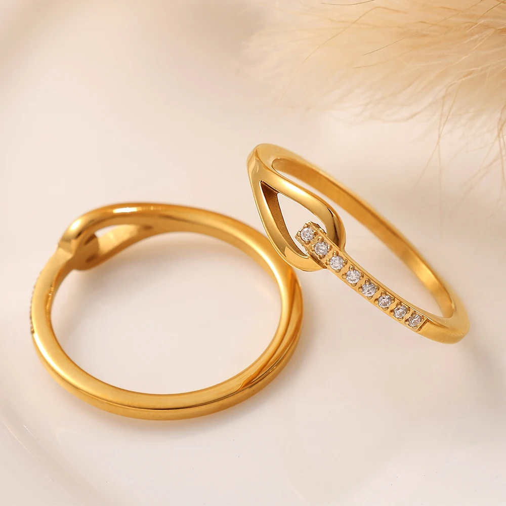 Stainless Steel Knot Eternity Ring Inlaid Zircon Luxury Minimalist Eternal Band Finger Rings Couple Matching Jewelry Gift