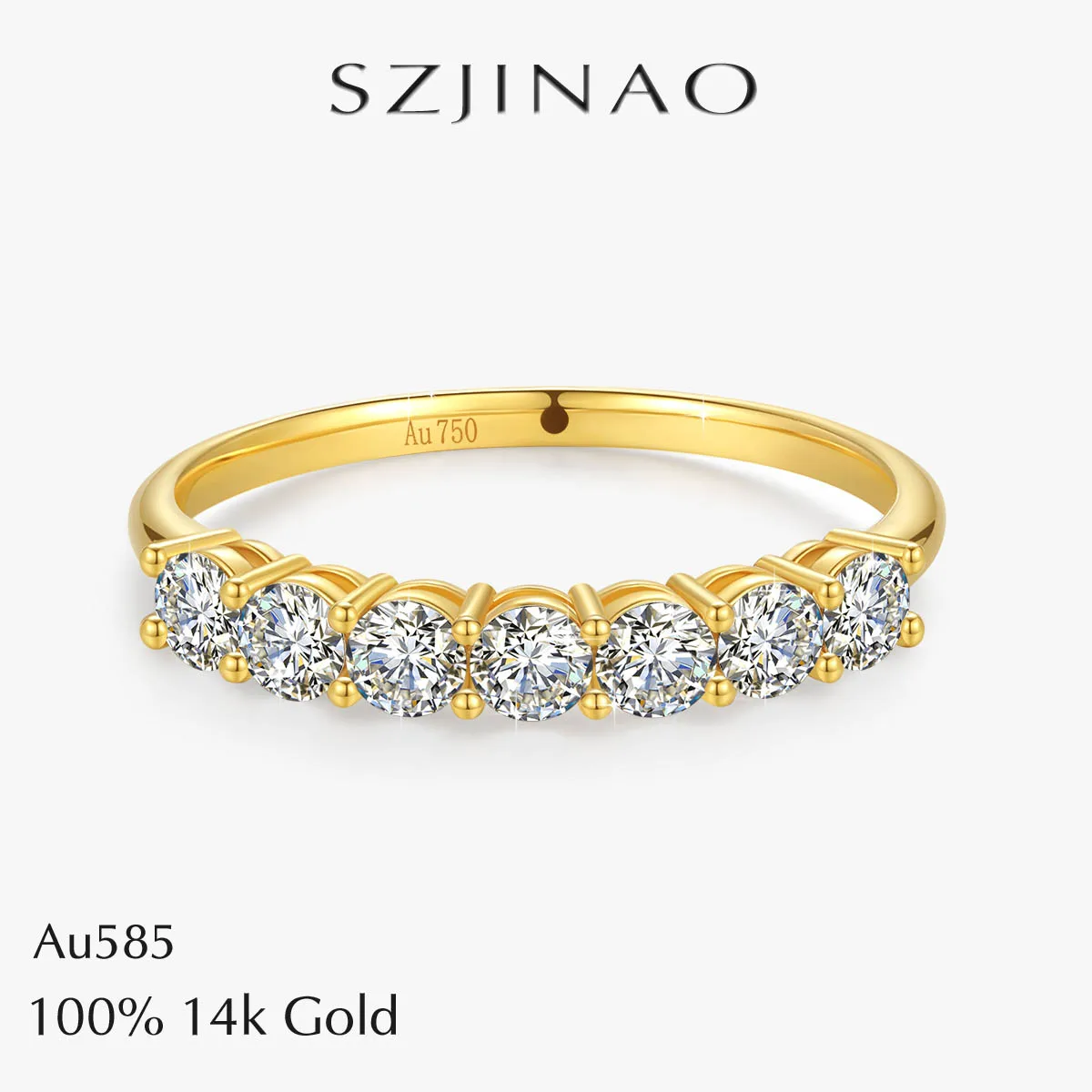 

18K Gold 7 Stone Moissanite Ring Row Ring Au750 Diamond Ring for Women Wedding Anniversary Engagement Gift High Jewelry