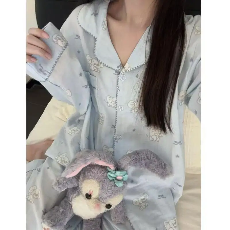 

Женские пижамы в стиле аниме «Hello Kitty», весенне-осенний комплект, кавайная ночная рубашка, топы с героями мультфильмов, брюки, красивая домашняя одежда для девочек, подарок