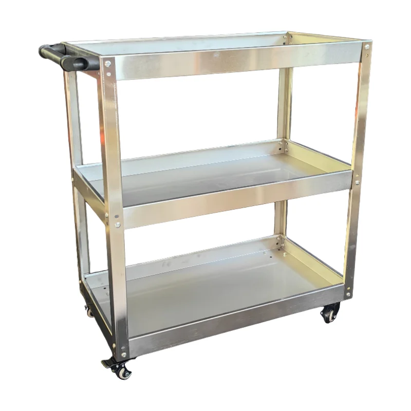 Economical 3-Tier Rolling Steel Tool Cart 3 Shelves Utility Cart for Garage Workshop Warehouse & Repair Shop