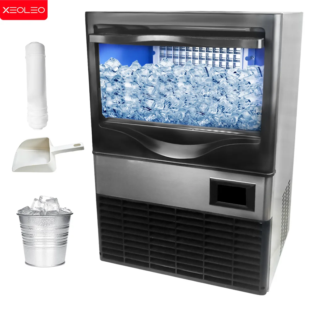 Commercial Cubic Ice Maker Machine 80kg/24h Bullet Ice Maker Storage Box Ice Maker With Disinfection Lamp