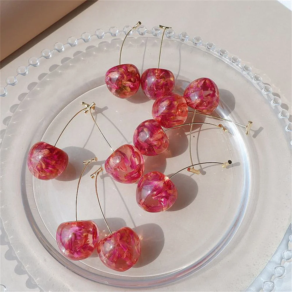 Fashion Acrylic Cherry Earrings Simple Resin Petals Drop Earring For Women INS Jewelry Women Trendy Accessories image 2