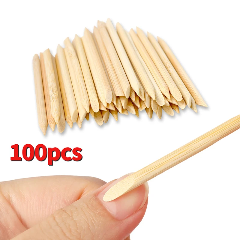 100Pcs Orange Wood Sticks For Cuticle Pusher Cuticle Remove Tool 5 Different Sizes Double Headed Forks For Nails Manicures