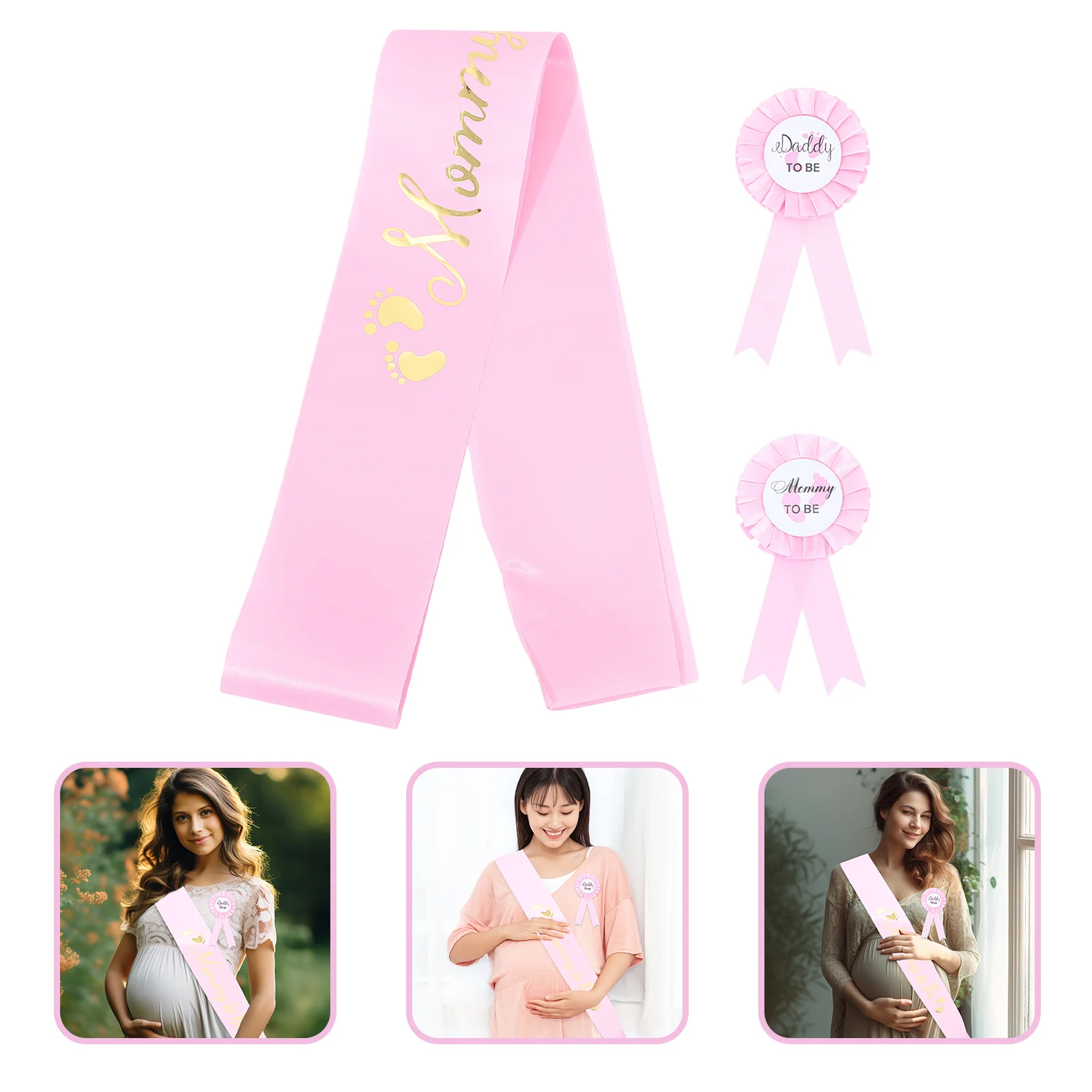 Baby Shower Sash Decoration Pin for Dad Maternity Belt Set Pregnant Woman Mom Gifts