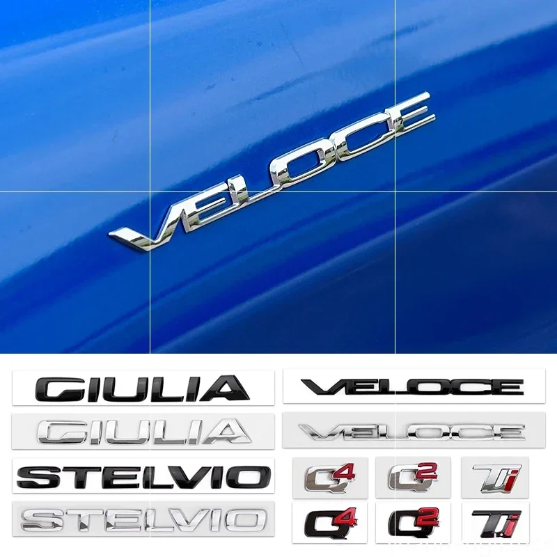 3D ABS Gloss silver Black Q2 Q4 Ti Veloce Giulia Stelvio Letter Badge Trunk Emblem Car Stickers For Alfa Romeo refit Accessories