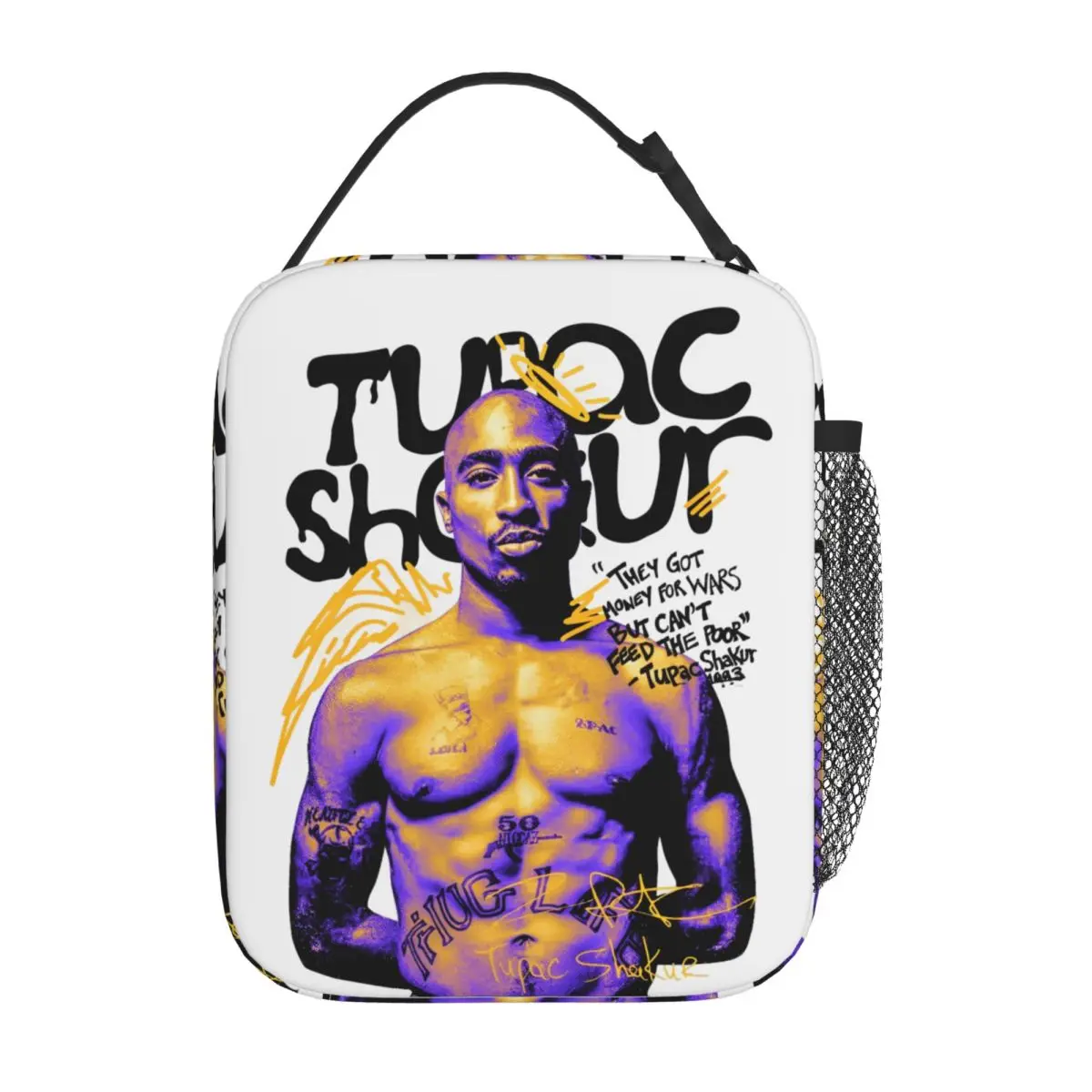 Rapper Tupac Insulated Lunch Bag Cooler Bag  Lunch Container Hip Hop Leakproof Tote Lunch Box Food Handbags Beach Travel