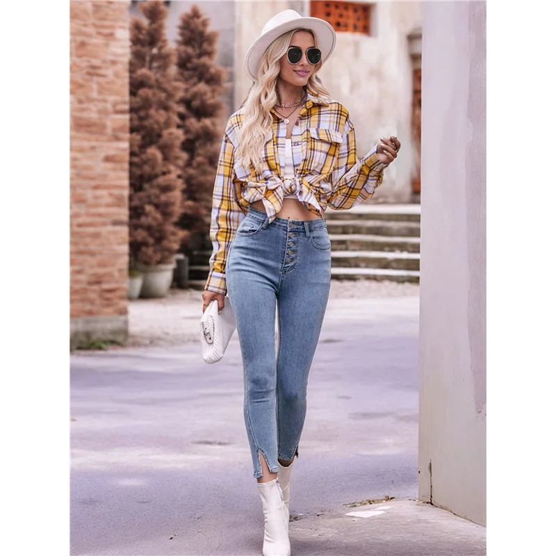 

AOAO-Women's Flannel Plaid Button-Down Shirt Oversized Long Sleeve Short Sleeve Jacket Top