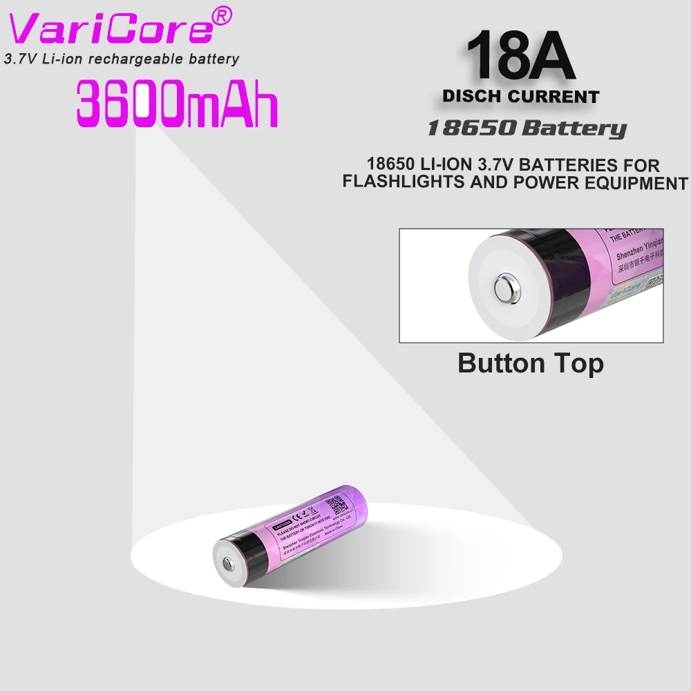 VariCore 新しいオリジナル VC-1836 + チップ 18650 バッテリー 3600mAh 3.7V 高ドレイン 18A リチウムイオン充電式懐中電灯 Vape パワーバンク用