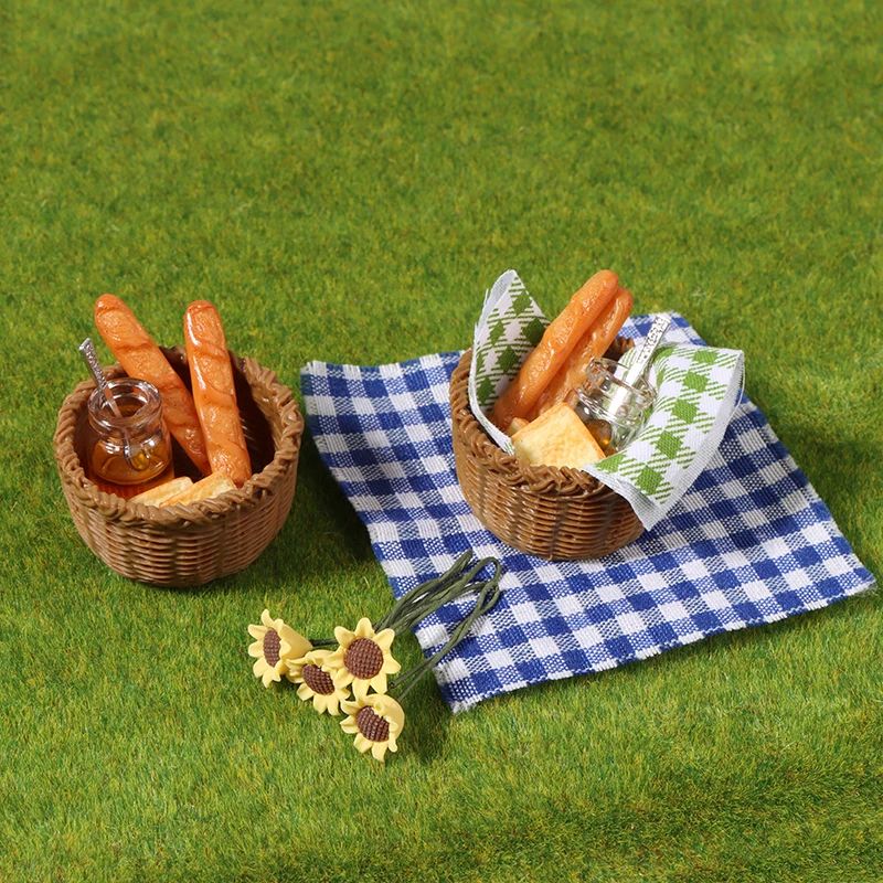 1Set 1:12 Puppenhaus Miniatur Honig Brot Korb Stoff Picknick Korb Küche Modell Dekor Spielzeug Puppe Haus Zubehör