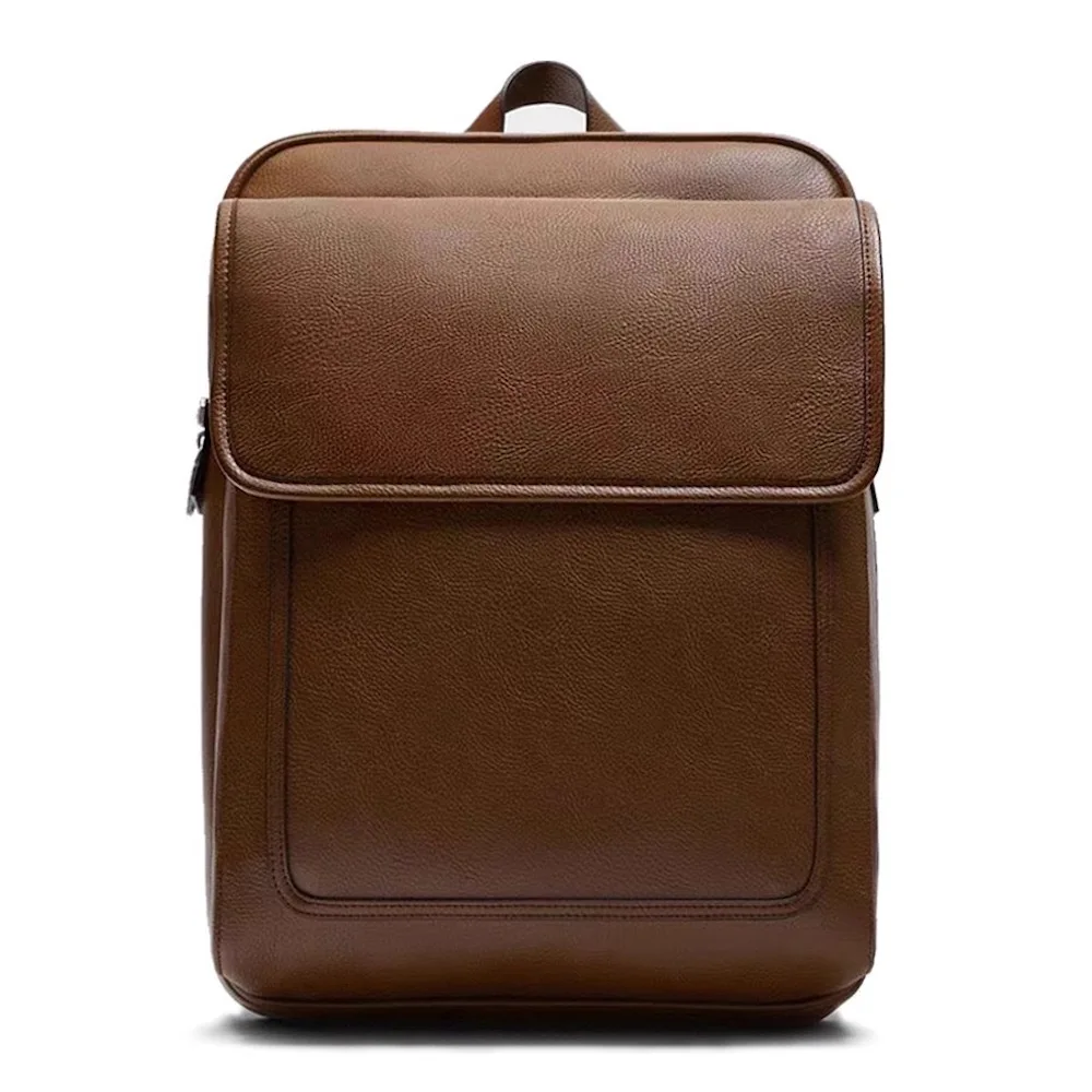 حقيبة ظهر رجالية فاخرة باللون البني مقاس 14 بوصة للكمبيوتر المحمول مقاومة للماء من جلد البولي يوريثان المحبب حقيبة ظهر مدرسية هدية للرجال