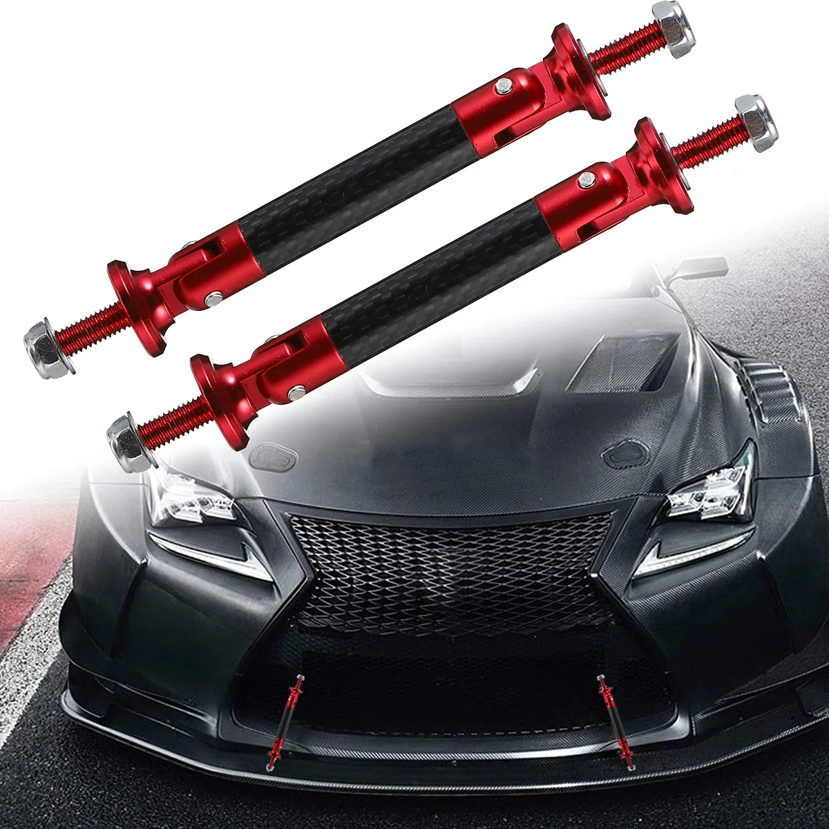 

1pc Universal Adjustable Car Bumper Bar Front Lip Support Rod Heavy Duty Aluminum Alloy Strut Bracket Automotive Body Clips
