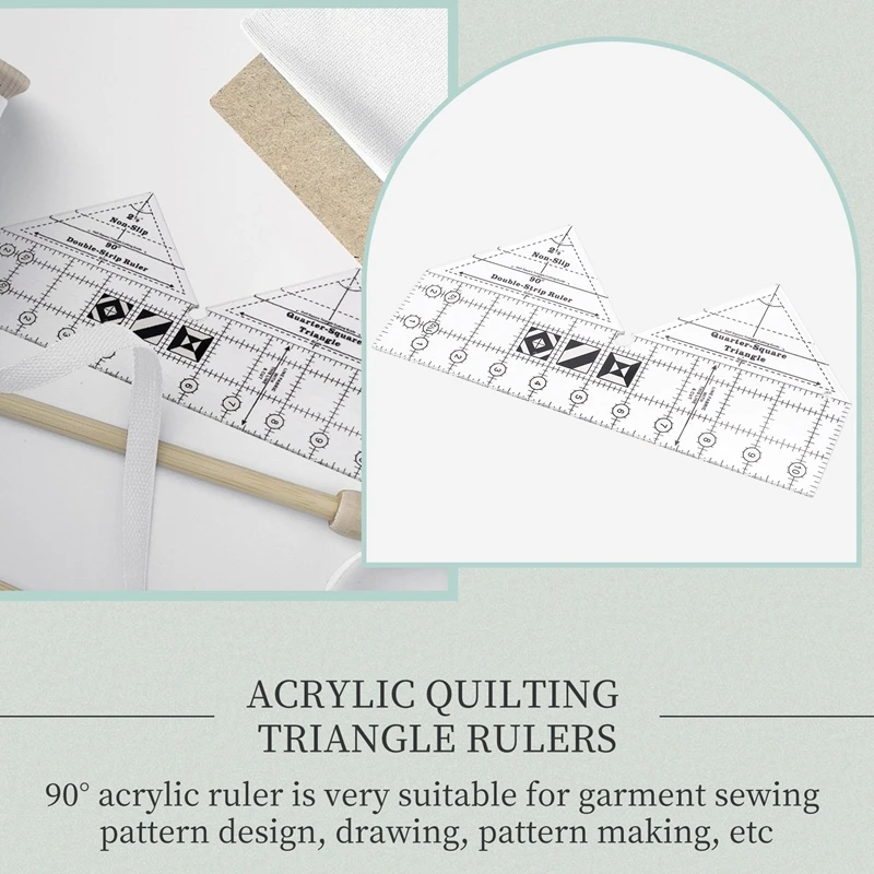 90 Degree Double Strip Quilt Ruler, 10 Inch Acrylic Quilting Triangle Rulers, Non-Slip Quilting Rulers and Templates-A51M