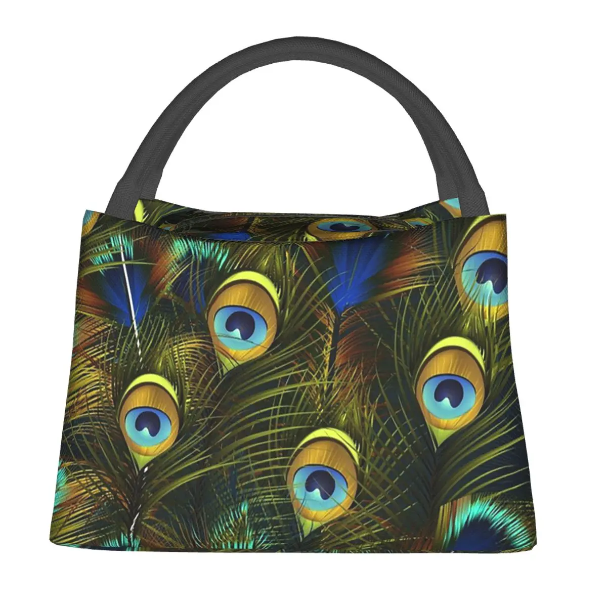 Blue And Green Peacock Feathers Lunch Bags Insulated Bento Box Lunch Tote Picnic Bags Cooler Thermal Bag for Woman Children Work