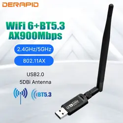 WiFi USB Adapter AX900 Bluetooth 5.3 Wireless Dual Band 2.4G/5GHz Wi-Fi Antenna USB Dongle Recevier For PC/Laptop Driver Free