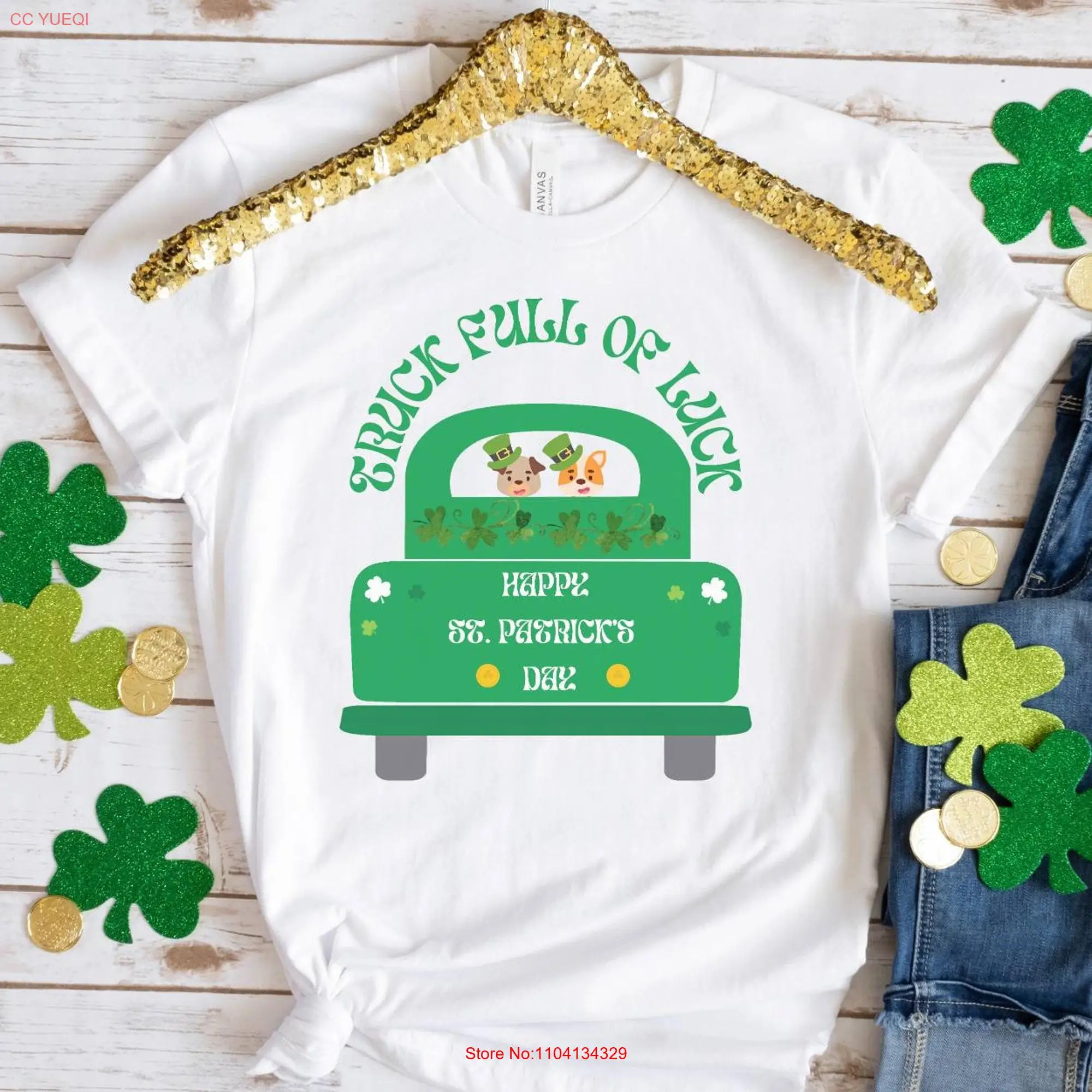 Truck Full of Luck Womens St Pattys T Shirt Shamrock tee Patricks Day Paddys Cute shenanigans long or short sleeves