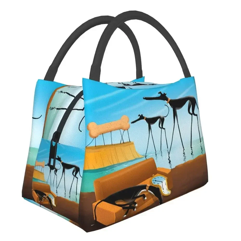 

Salvador Dali Funny Greyhound Lurcher Insulated Lunch Bag for Women Whippet Dog Thermal Cooler Bento Box Office Picnic Travel