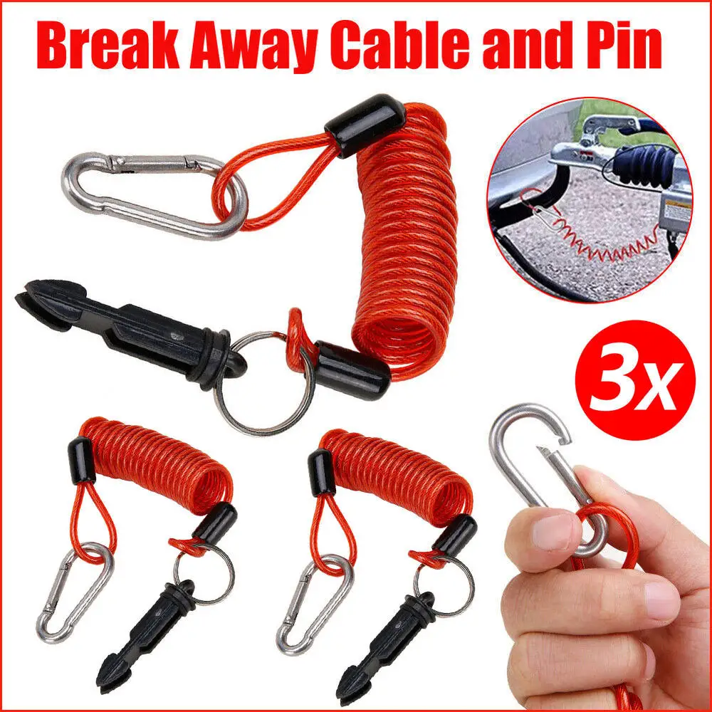 3Pcs Travel Trailer Anti-Lost Cable Coiled Pin Easily Installation With Spring Clip Safety Breakaway Cable Camping Car Accessory