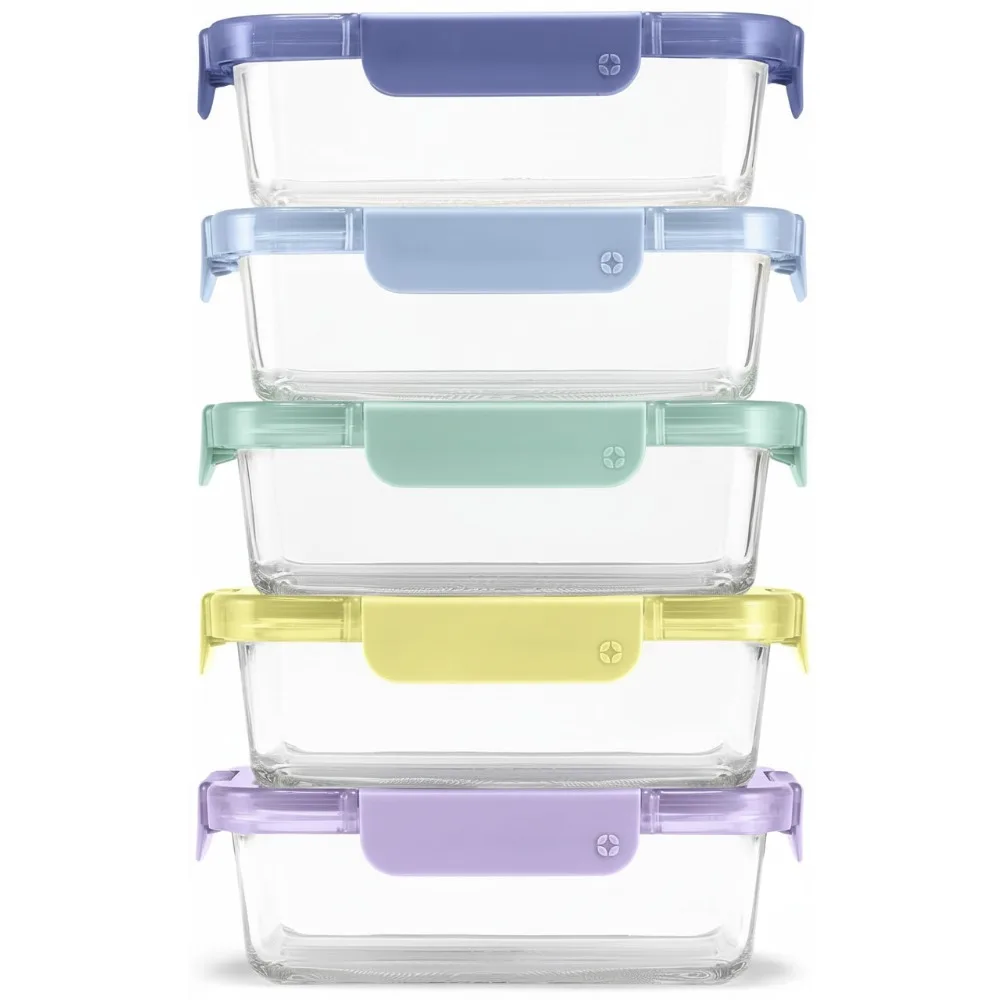 

3.4 Cup Glass Meal Prep Containers 5-Pack Leak-Proof Airtight BPA-Free Lids Dishwasher Microwave Freezer Safe Purple Rain