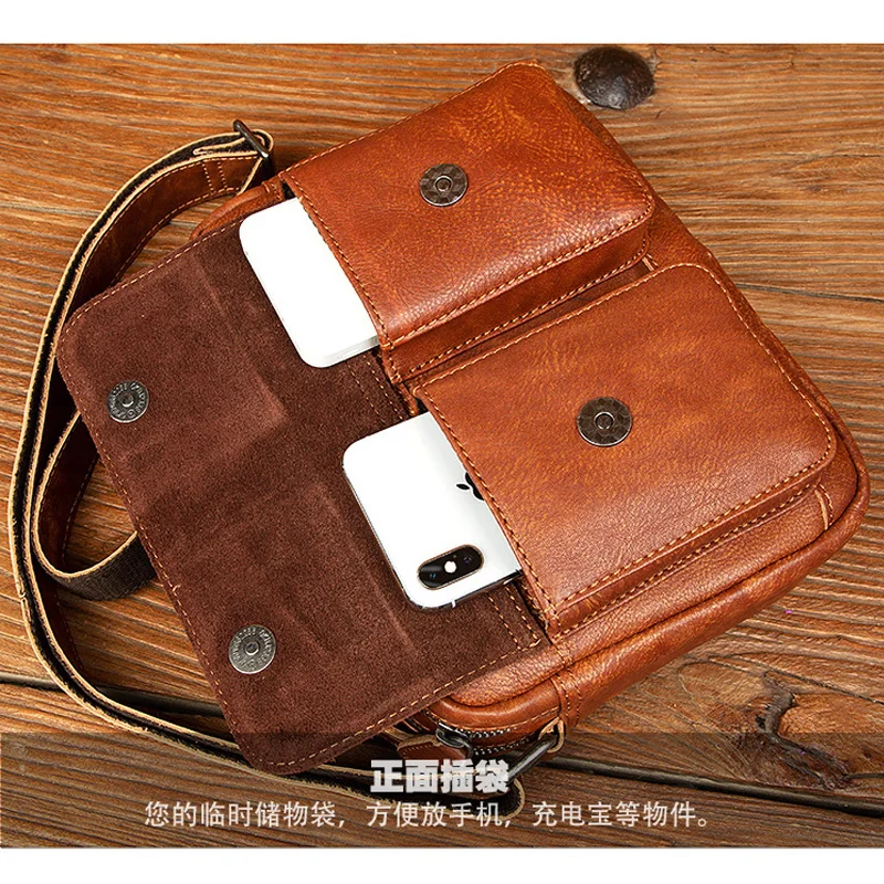 New Vintage Real Leather Shoulder Messenger Bags for Men Casual Versatile Magnetic Buckle Crossbody Fashion Man's