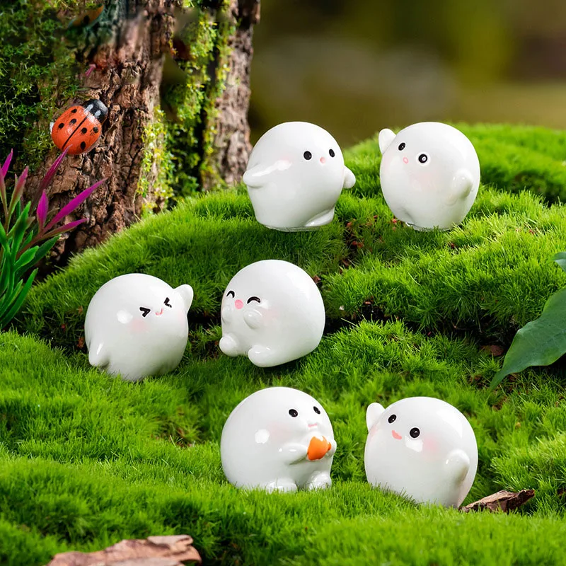 6 قطعة مضحك لطيف مستدير الأبيض قزم الراتنج الحرفية مصغرة الشكل صغيرة ل بونساي Microlandscape الجنية حديقة ديكور