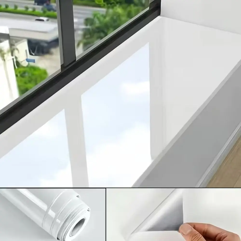 Plain Gloss Paste Wall Stickers White Color Self-adhesive Self-adhesive Wallpaper Wood Pattern PVC Pearl Film