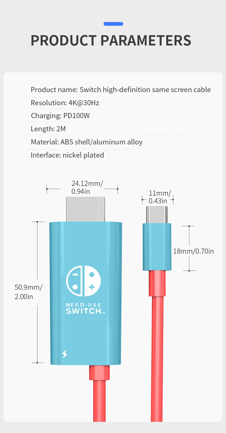 4K USB-C-auf-HDMI-Kabel, 100W PD-Schnellladung, 2M-Adapter für Switch, Laptop, Handy, Tablet, Monitor, Handheld-Spielkonsolen – Detail 13