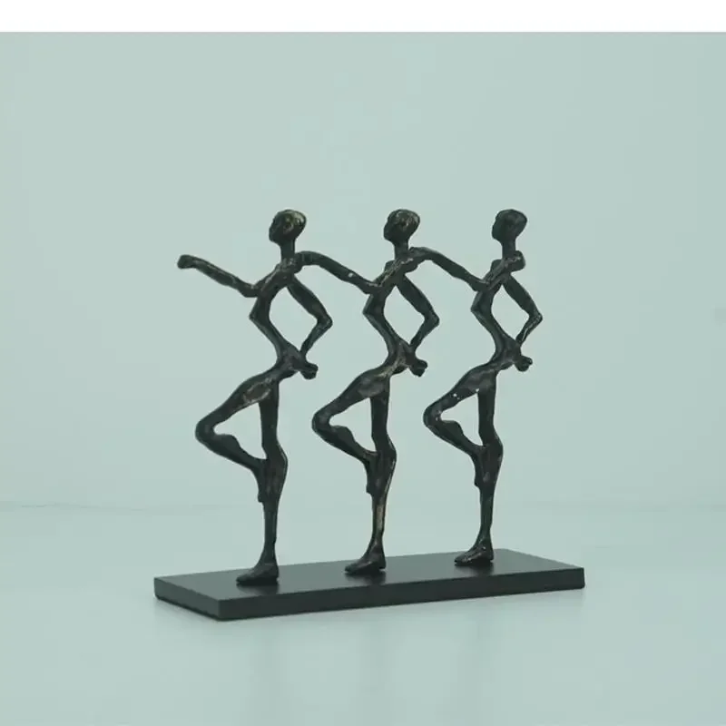 Retro Cast Iron Metal Figure Black Abstract Sculpture Threesome Dance Pose Handicraft Ornaments Modern Home Decor Accessories