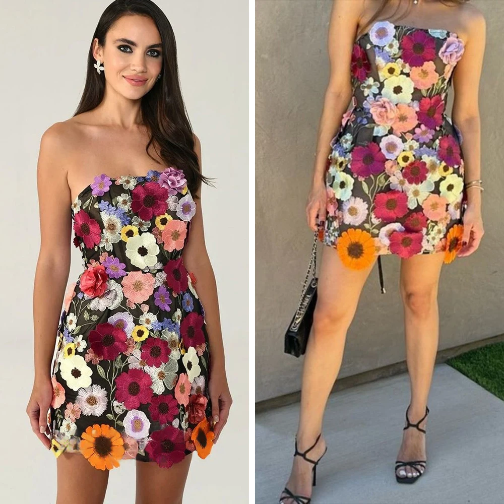 Robe de soirée de luxe broderie florale 3D dos nu cravate Mini robe invité de mariage robes courtes tenues de soirée de Cocktail élégantes