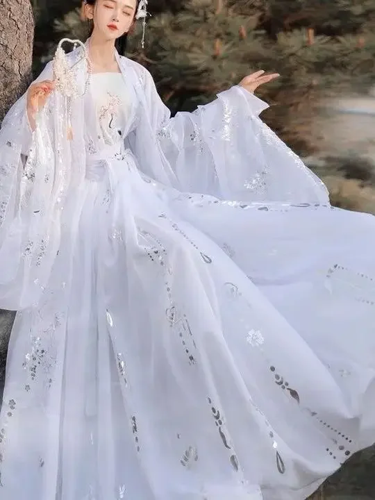 Hanfu kostum Cina kuno asli pakaian wanita kostum tari tradisional Hanfu gaun peri rakyat untuk wisuda