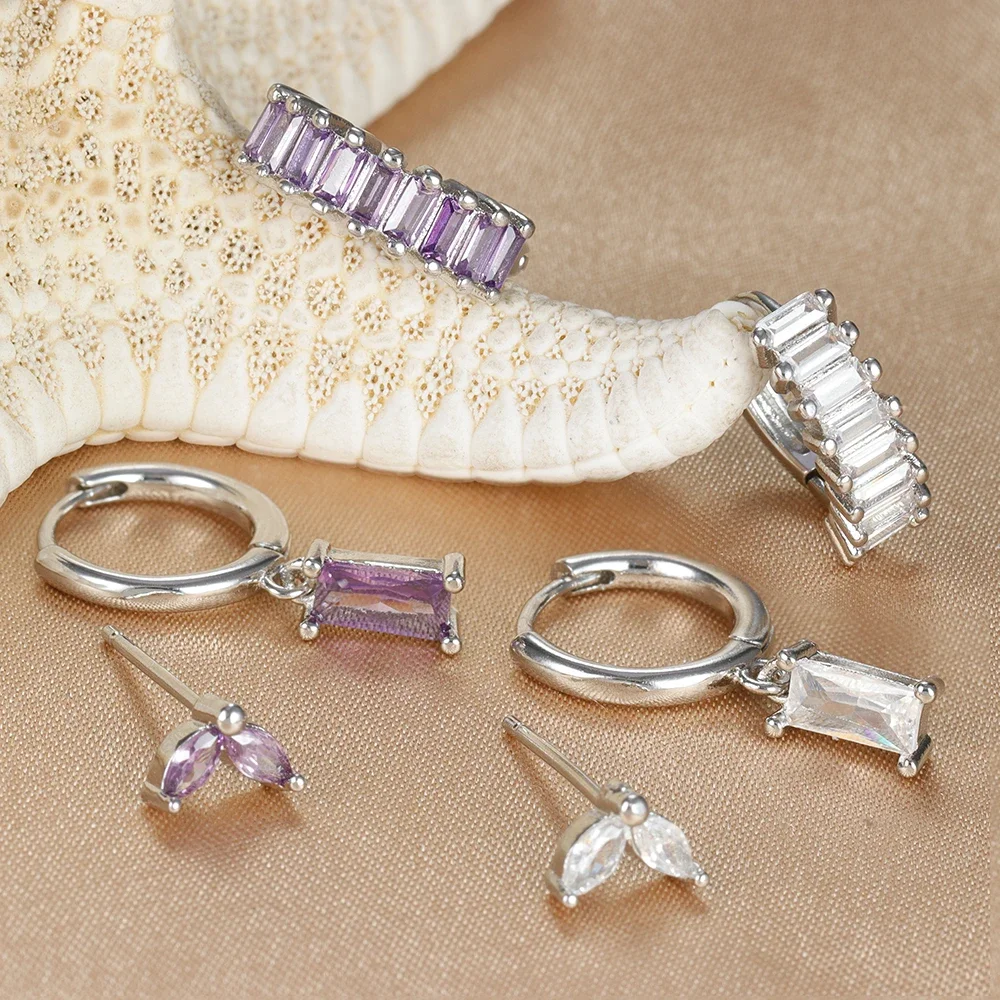 3pcs Piercing Huggies Earrings Sets for Women Stainless Steel Flower Chain Colorful Zircon Huggies Earring Aesthetic Jewelry