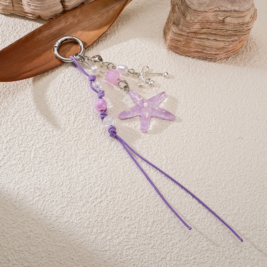 Glitter Keychain Acrylic Starfish Key Chain Bowknot Bag Charm Sweet Decorative Keychain Pendant For Casual Shopping Backpacks