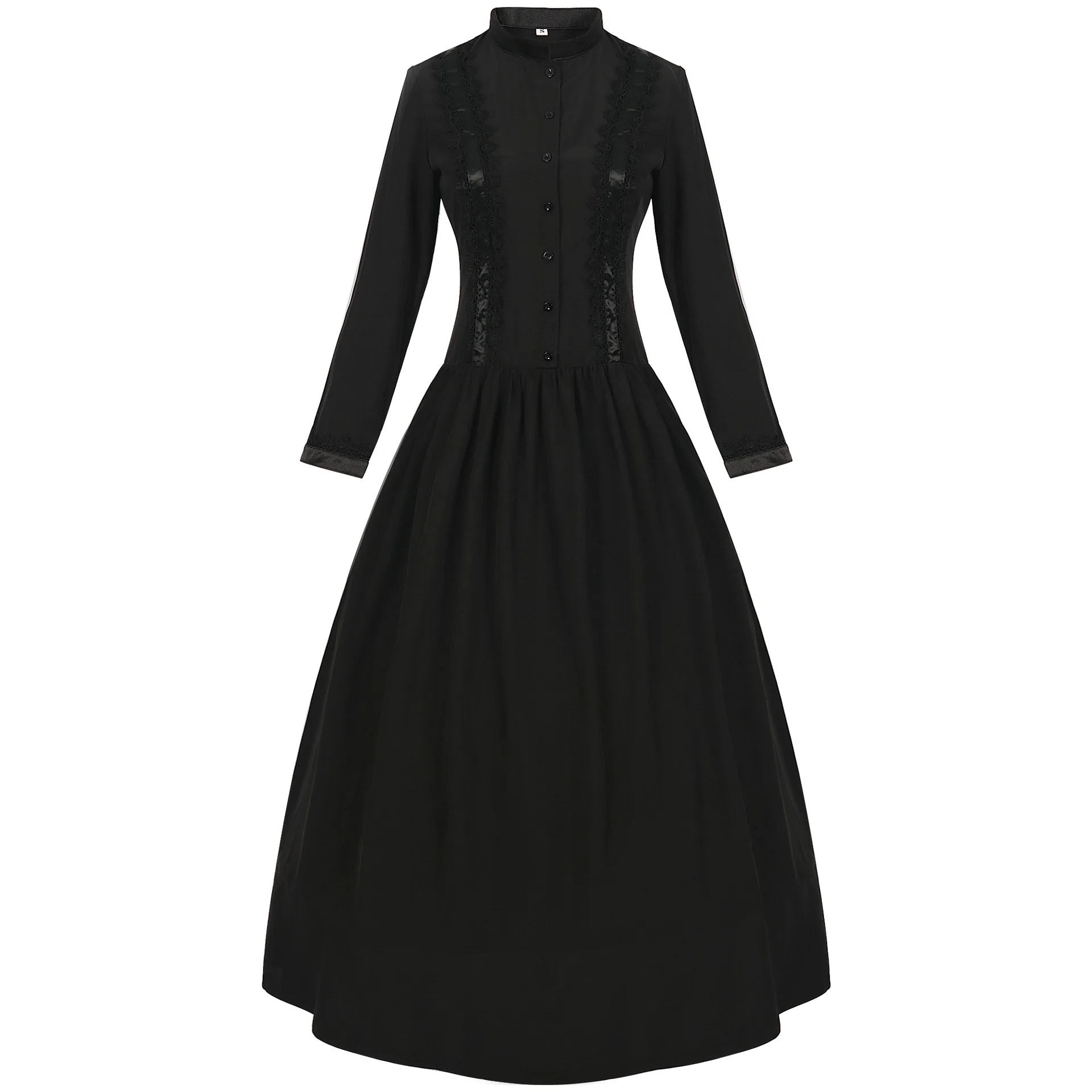 Wi Neues mittelalterliches Kostüm, langer Rock, Damen, hoher Kragen, Halloween, Vintage-Stil, formelle Kleidung, Herbst und Winter, saisonale Faion